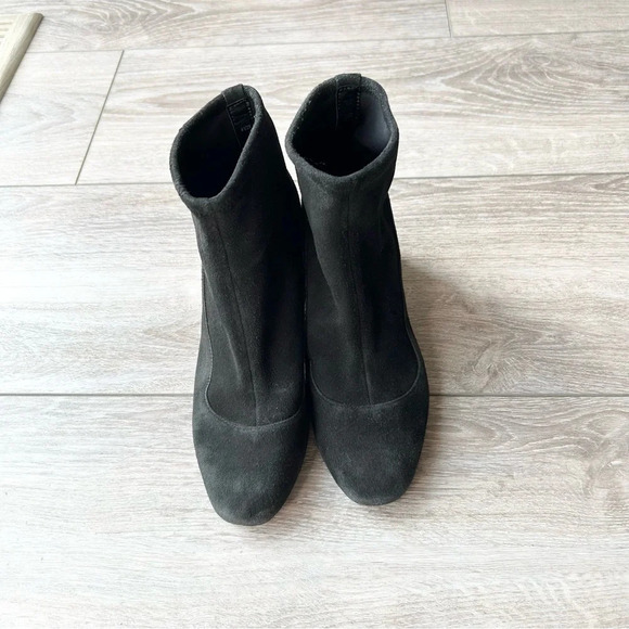 Cole Haan Laree Stretch Black Suede Sock Booties  with Gold Bar - Picture 4 of 16